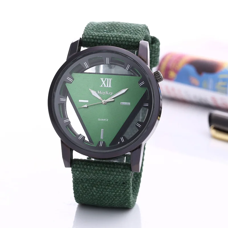 

Foreign Trade Hot Selling Linen with MEN'S Watch Double-Sided Hollow out Transparent Triangular Article Ding Measuring Quartz Wa