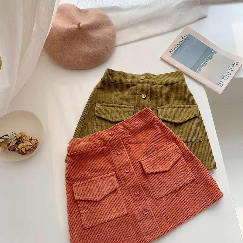 Г. Осенне-зимние вельветовые юбки для маленьких девочек детская одежда в Корейском стиле шикарная юбка трапециевидной формы для малышей