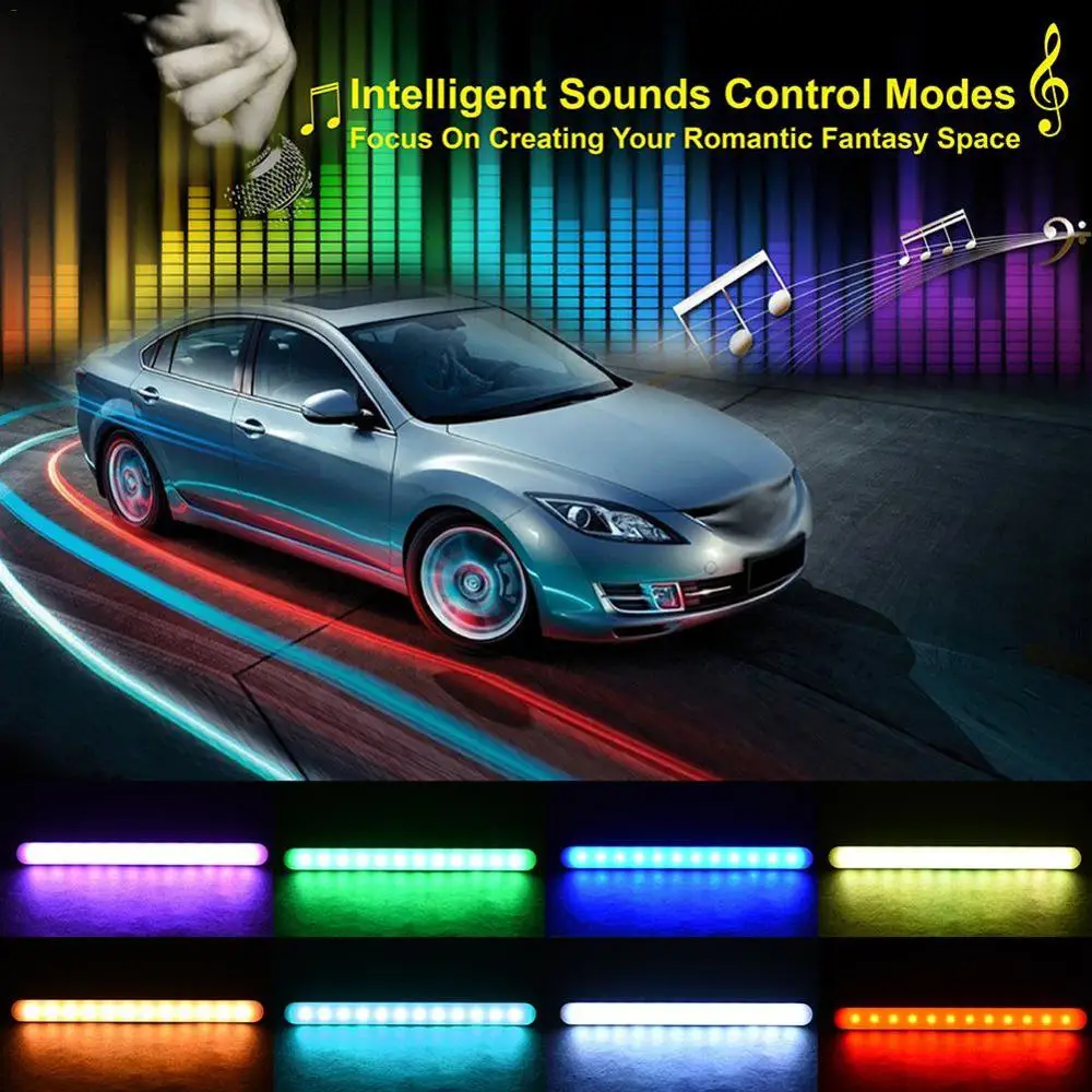 インテリア車の Led ネオン雰囲気ランプ床フットライトシガーライターリモコン装飾周囲ライトアクセサリー 車のステッカー Aliexpress