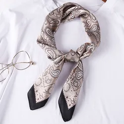 Small Square Neck Satin Scarf Women Artifical Silk Scarves for Ladies Head Scarfs Hair Wrap Handkerchief Bandana Foulard Femme