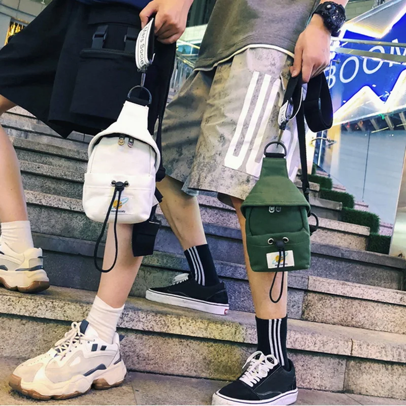 

Small Canvas Chest Pack For Men Women Crossbody Bags Hip Hop Streetwear Bag Pack Multifunction Mini Belt Waist Chest Bag