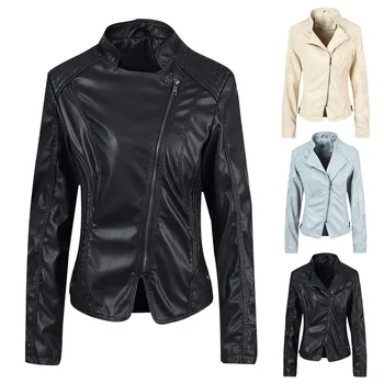 

Faux Leather Jackets Women Spring Autumn Short Coat Slim Zipper Long Sleeve Bomber Motorcycle Jacket locomotive Outwear