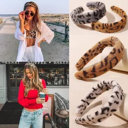 Fashion Winter Leopard Plush Headbands Wide Warm Animal Printed Faux Fur Hairbands For Women Ladies Hair Hoop Band Accessories