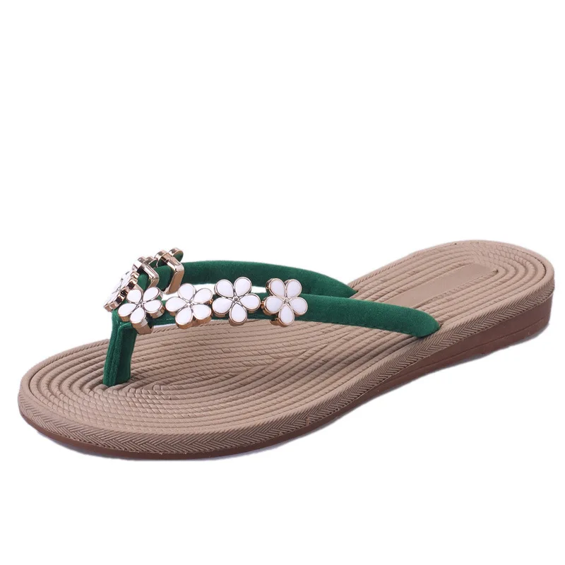 

Casual Beach Flip-flops Sweet Flowers Fashion Metal Flower 2018 Summer New Style Anti-slip Sandals Women's