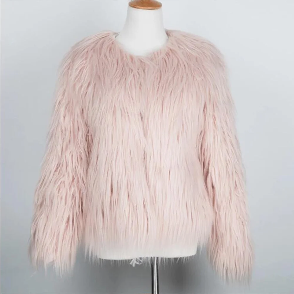Женское пальто из искусственного меха, пушистое, теплое, с длинным рукавом, женская верхняя одежда, осень-зима, модное, женское, пушистое пальто без воротника - Цвет: Лаванда