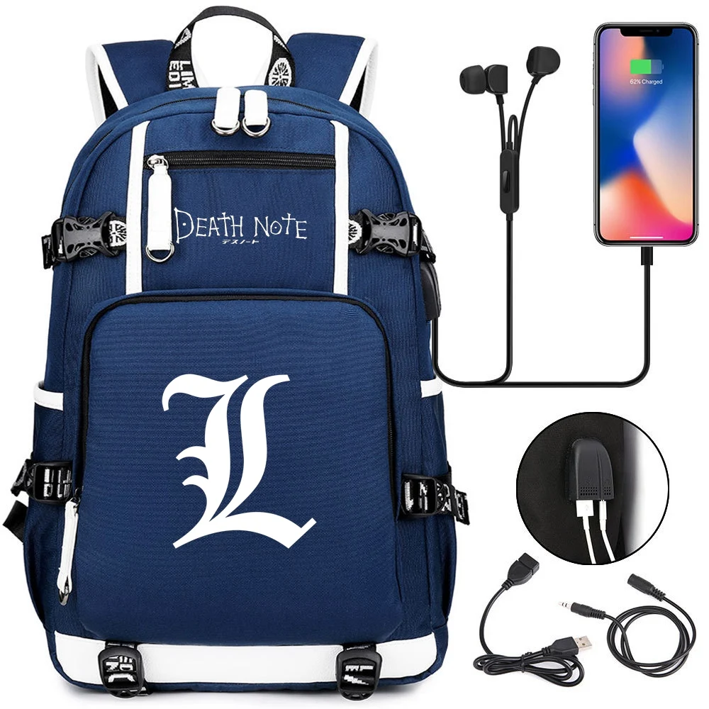 Tanie Nowe Anime Death Note plecak z USB torby szkolne Bookbag mężczyźni kobiety