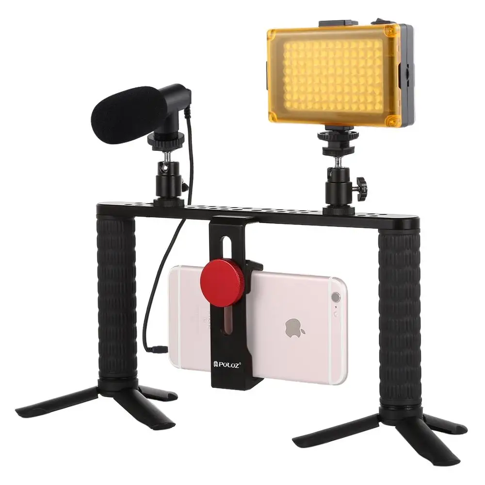  PULUZ 4 in 1 Live Broadcast LED Selfie Light Smartphone Video Rig Handle Stabilizer Aluminum Bracke