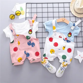 Baby Girls Clothes Set Summer Newborn Baby Boys Clothes Short sleeve T-shirt+Overalls 2Pcs Outfits Cute Suit for Infant Clothing 1