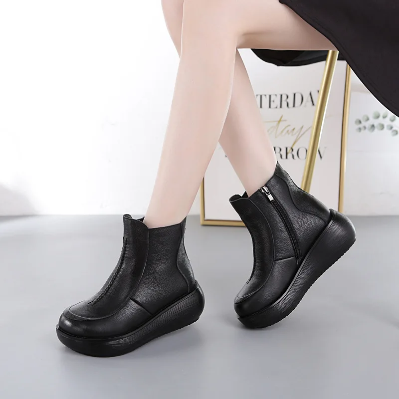 Cotton Black Xiuteng/; ботинки из натуральной кожи; женская обувь; ботильоны для женщин; осенне-зимние ботинки на платформе; женская обувь - Цвет: Cotton Black