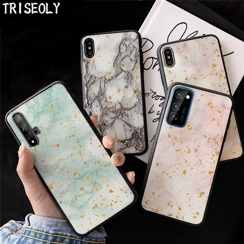 Gold Foil Marble Phone Case For Huawei Y9 Y6 Y7 Pro 2019 Prime 2018 Cover Enjoy 9 Plus Honor V30 7C 8C 20 8X 10 Lite | Мобильные