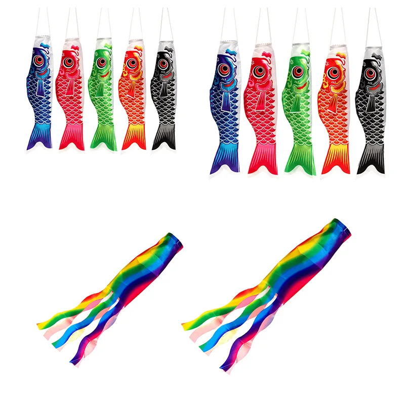

5pcs Japanese Traditional Carp Flag Carp Banners Windsock Sailfish Sailfish Wind Streamer Multicolor Fish Home Party Decorations