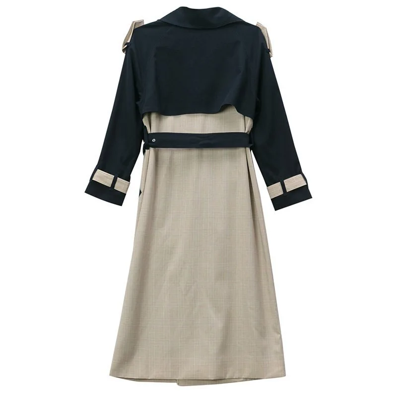 Женская куртка, костюм с воротником, двубортная ветрозащитная куртка mujer moda, весеннее Новое корейское клетчатое длинное пальто f269