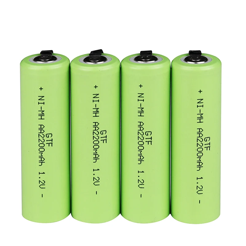 GTF 1 2 V AA перезаряжаемая батарея 2200mah nimh cell зеленая оболочка с сварочными вкладками