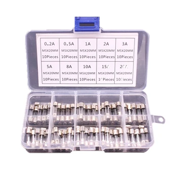 

100PCS/Box Kit 0.2A-20A 5x20mm Fuse Kits DIY Quick Blow Glass Tube Fuses For Household Supplies