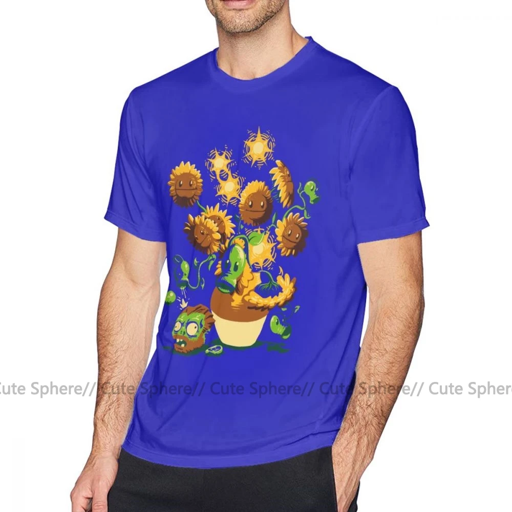 Футболка «Растения против Зомби», футболка «подсолнухи против Зомби», милые мужские футболки из 100 хлопка, базовая графическая футболка с коротким рукавом - Цвет: Blue