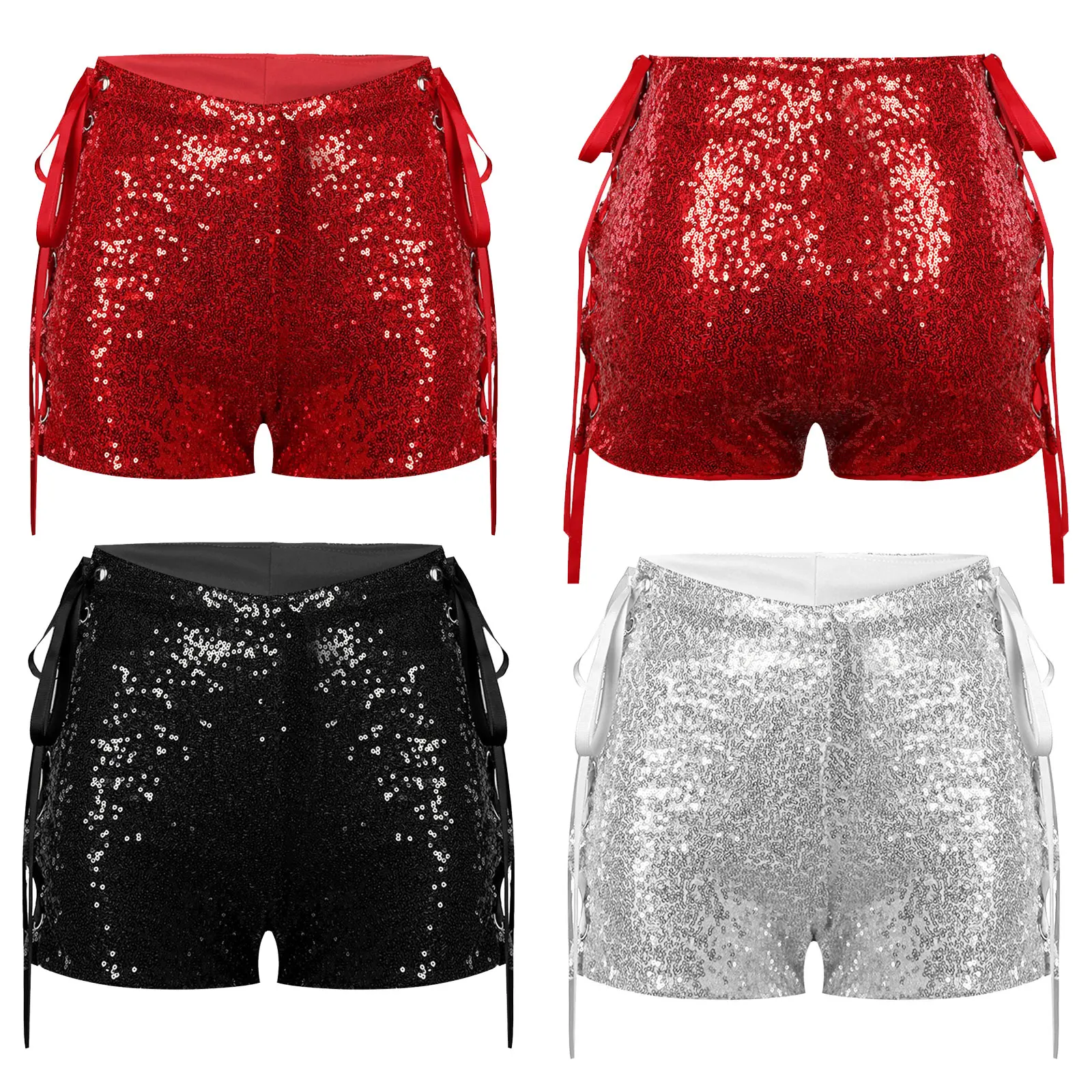 Mini pantaloncini Sexy caldi con lacci laterali con paillettes lucide  Costume da spettacolo teatrale per donna Nightclub Party Festival Rave Pole  Dance Clothes|Shorts| - AliExpress