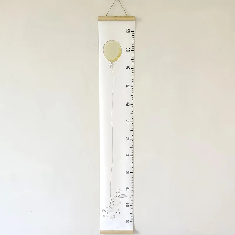 Boys Girls Growth Chart Wood Frame Canvas Height Measurement Ruler for Kids Nursery Room Removable Wall Decor Cartoon Animal
