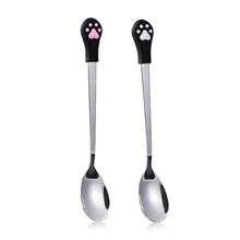 2Pcs Stainless Steel Cute Claw Coffee Spoons Fruit Fork Dessert Spoon Candy Teaspoon Cat Drink Tableware Kitchen Supplies Large