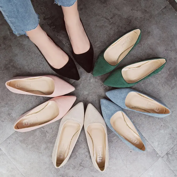 

Women Shoe2019 Spring New Style Korean-style Suede Pointed-Toe Small Shoes Flat Shoes Low-Cut Versatile