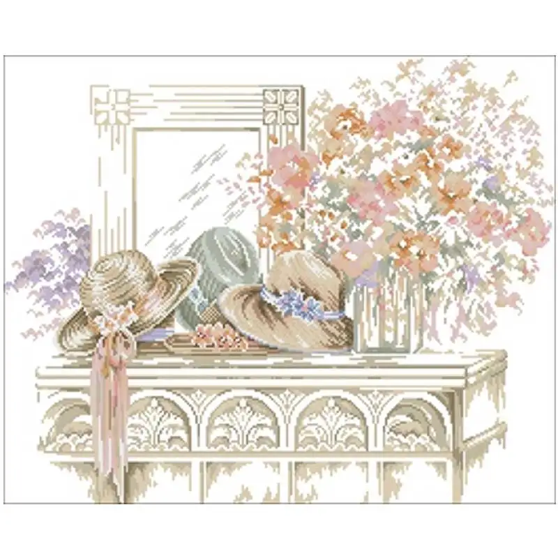 

Hat and flower on the table Counted Cross Stitch 11CT 14CT 18CT DIY Cross Stitch Kits Embroidery Needlework Sets home decor