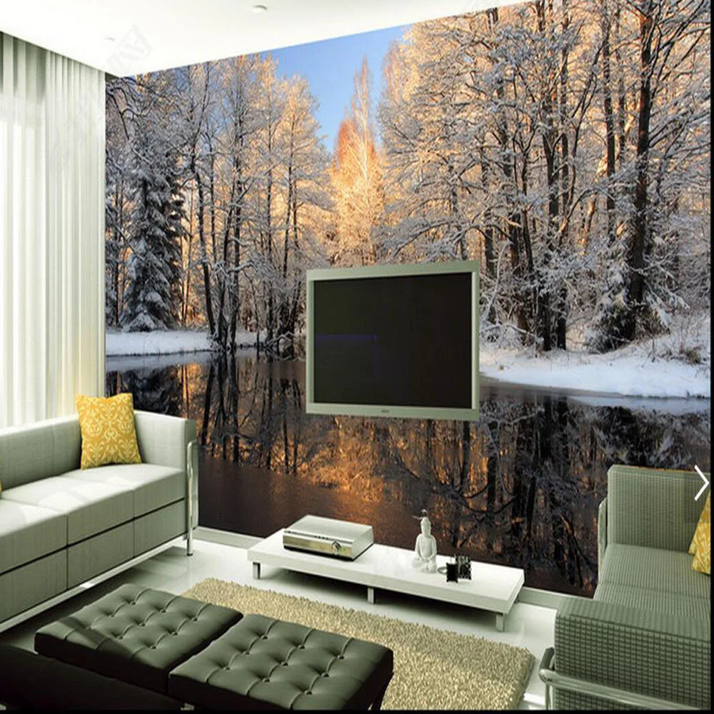 

3D Nature Winter Snow Tree Lake Large Photo Wallpaper Mural HD Wall Paper Living Room TV Background Wall Decorative Custom Size