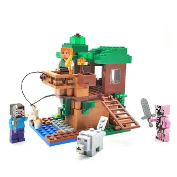 

Small Tree House Building Blocks With Steve & Alex Action Figures Compatible My World Bricks Set Gifts Toys