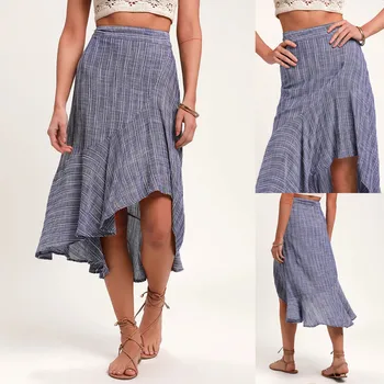 

New Arrived Blue Striped Print Skirts Women Faldas Mujer Moda 2020 Casual Beach Spodnica Holiday Ropa Skirt Vetement Femme #28