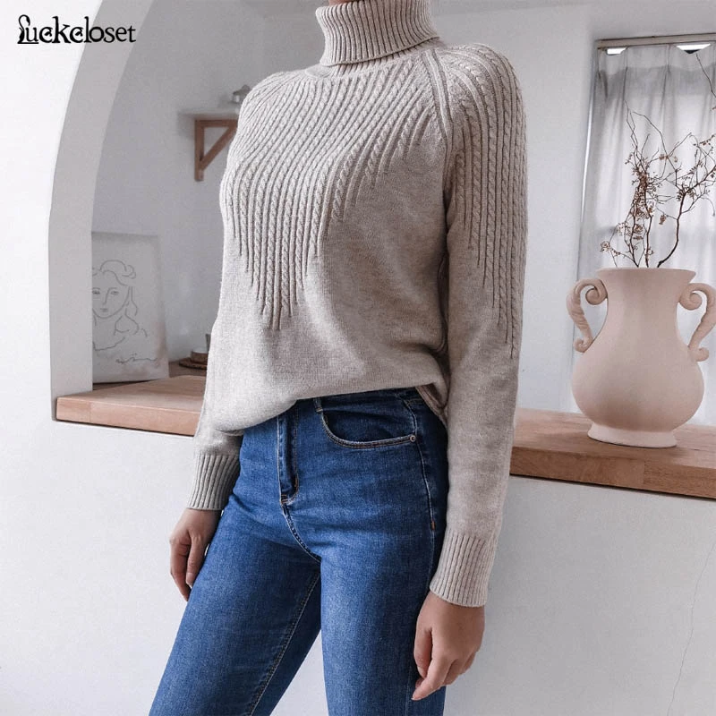 

Autumn Winter Loose Sweater Women Pullover Casual Half Turtleneck Long Sleeve Knit Sweater Female Jumpers Solid Basic Sweater