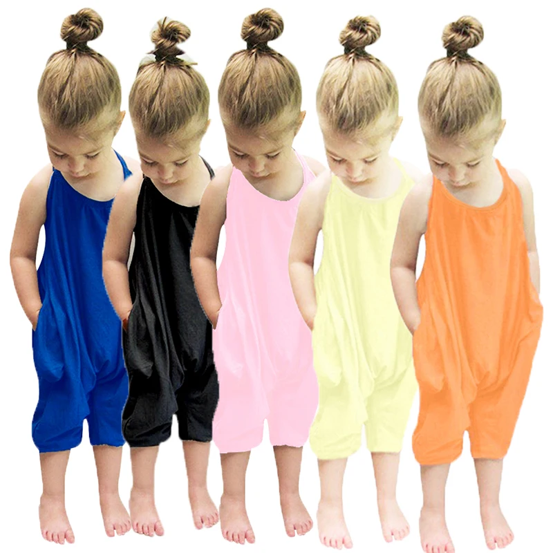 Nouvelle mode enfants bébé filles sangle coton barboteuse enfant en bas âge fronde combinaison Harem pantalon à lacets Sport décontracté vêtements d'été en vrac