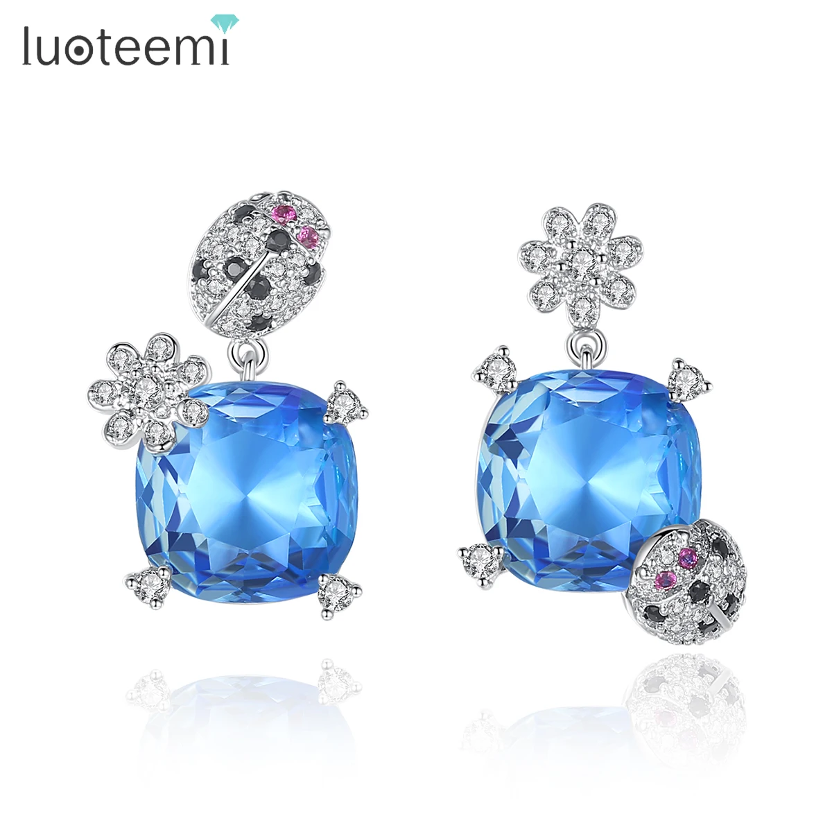 

LUOTEEMI Lovely Colorful Animal&Flower Dangle Drop Earrings for Girls Dating Party Square CZ Double Color Fashion Jewelry Gift