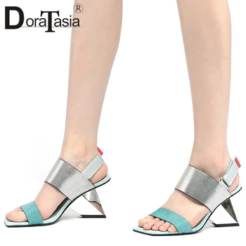 

DORATASIA new Genuine Leather Girl Sandals 2020 Mixed Color Classic Sandals Women Open Toe Back Strap High Heels Shoes Woman