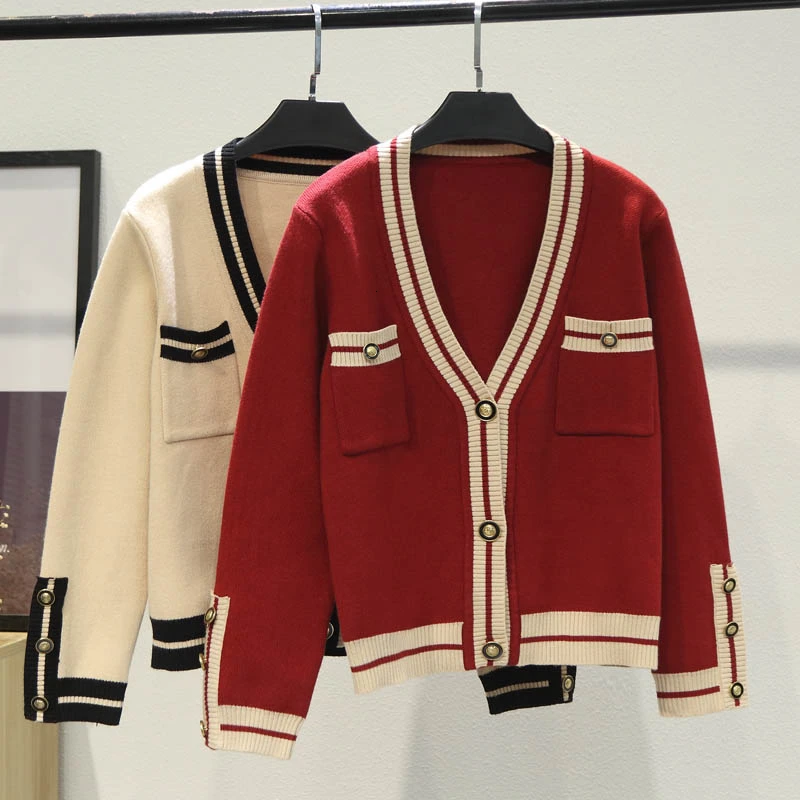 

New Style Autumn Fashion Women Luxury Designer Knitting Cardigan V Lead Buttons Sweater Long Sleeve Loose Casual Coat Cardigans