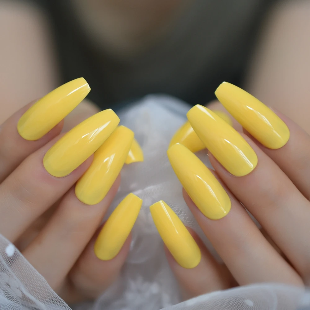 Экстра-длинные дизайнерские ногти, чистый желтый банан, классический Блестящий балетный лак для ногтей, акриловый Гель-лак для ногтей