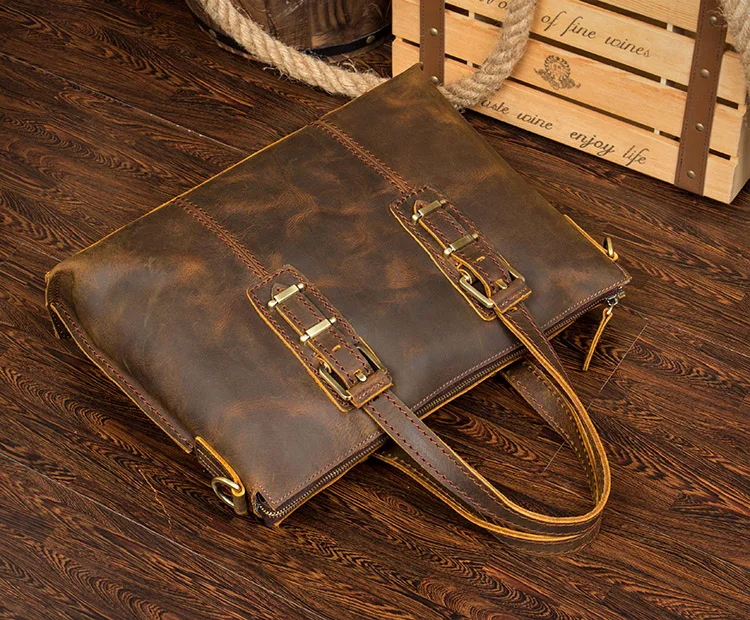 Vintage Crazy Horse Leather Men's Briefcase Laptop Bag Business Handbag Bag Genuine Leather Men Shoulder Bag Crossbody bag