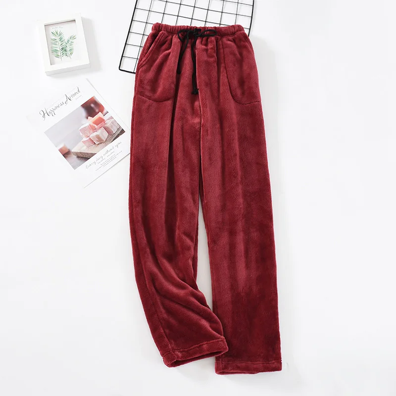 Men Winter Thick Flannel Sleep Pants Casual Pocket Pajama High Waist Loose Plus Velvet Home Pants Coral Fleece Male Sleepwear men's silk pajamas