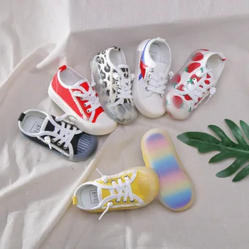 

2020 Fashion Children Shoes transparent jelly Sole Kids Shoes print toddler Canvas Shoes Boys Sneakers Spring Girls Shoes White