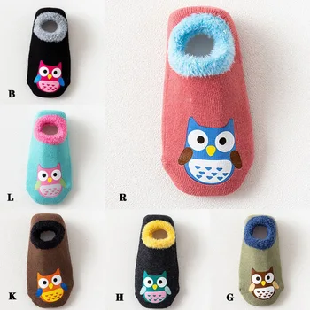 

New Autumn Winter Baby Socks Casual Fashion Children Floor Socks Cute Cartoon Owl Non-Slip Cotton Kids Slippers