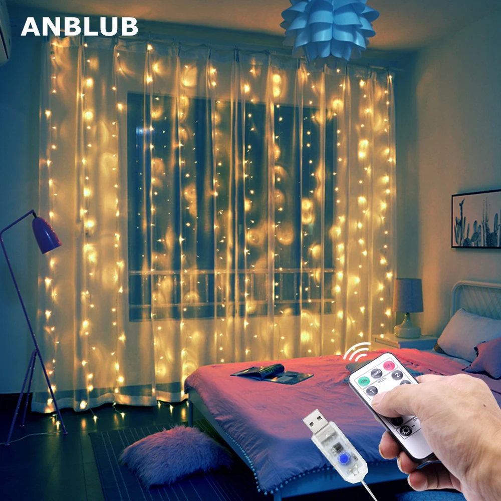 : ANBLUB 3M USB светодиодный Шторы строки мигают Волшебная гирлянда дистанционного Управление для новогоднее; рождественское открытый свадебный Декор для дома|Светодиодная лента| | АлиЭкспресс