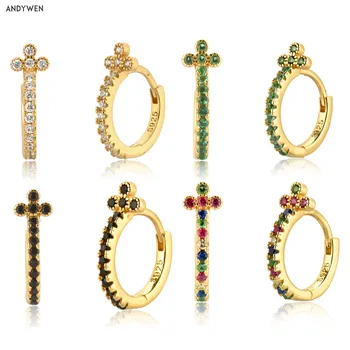 

ANDYWEN 925 Sterling Silver Gold Colorful Zircon Pave Huggies 9mm Hoops Middle Piercing Luxury Women Luxury Crystal Jewelry