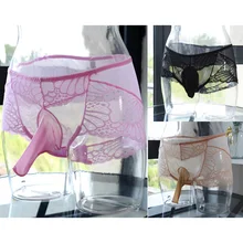 Сексуальное мужское ультратонкое прозрачное кружевное масло Блестящий Пенис Оболочка трусы нижнее белье гей мешочек трусики пикантные трусы плюс размер XXL