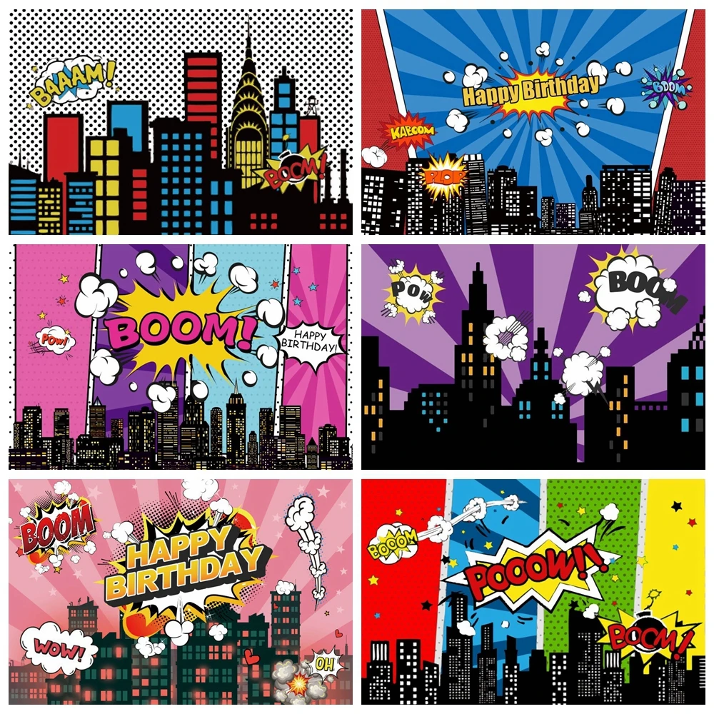 Laeacco Superhero Baby Birhday вечерние комиксы городской плакат с изображением