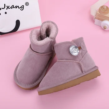 

JXANG High Quality Classic Fashion Genuine Leather Snow Boots Diamond Button Boy Girl Warm Winter Waterproof Shoes Children