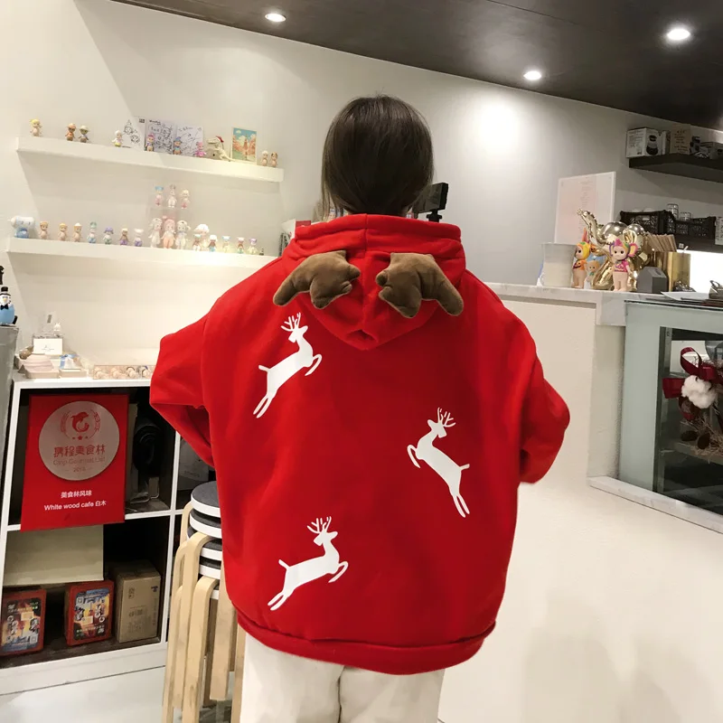Веселое Рождество Harajuku Толстовка женская зимняя куртка Рождественский подарок красные толстовки Kawaii Снежный олень печать альбом Толстовка корейский поп