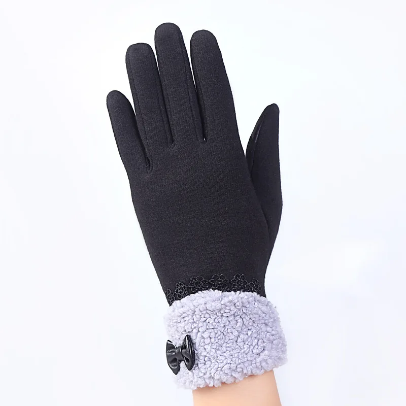 Sparsil, женские зимние теплые перчатки для сенсорного экрана, кашемировые, на запястье, на все пальцы, варежки, для девушек, модные, кружевные, элегантные, женские перчатки - Цвет: 16A-Black
