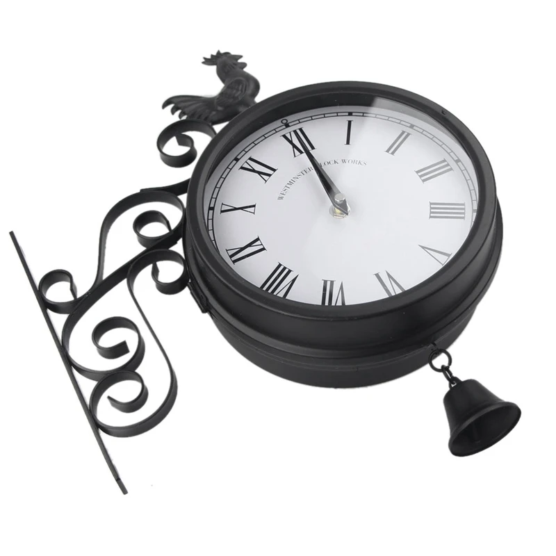 Skup Outdoor Garden Wall Station Clock Double Sided Cockerel Vintage Retro Home Decor