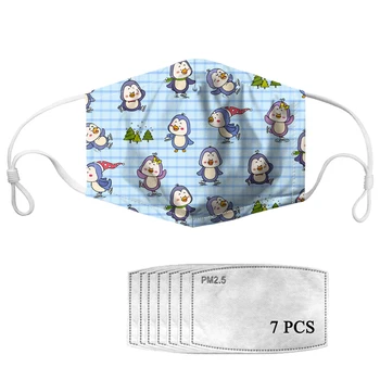 

Cute Penguin Prunt Women/Men/Kids Protection Mask with 7 Filter Children Windproof Anti Air Dust Face Mouth Masks Non-disposable