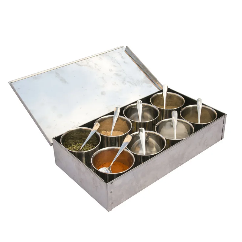 

Stainless Steel round Lattice Thick Large Size Seasoning Box 4-6 Kong-Style 8 Kong-Style Box with Lid Retention Samples Box Squa