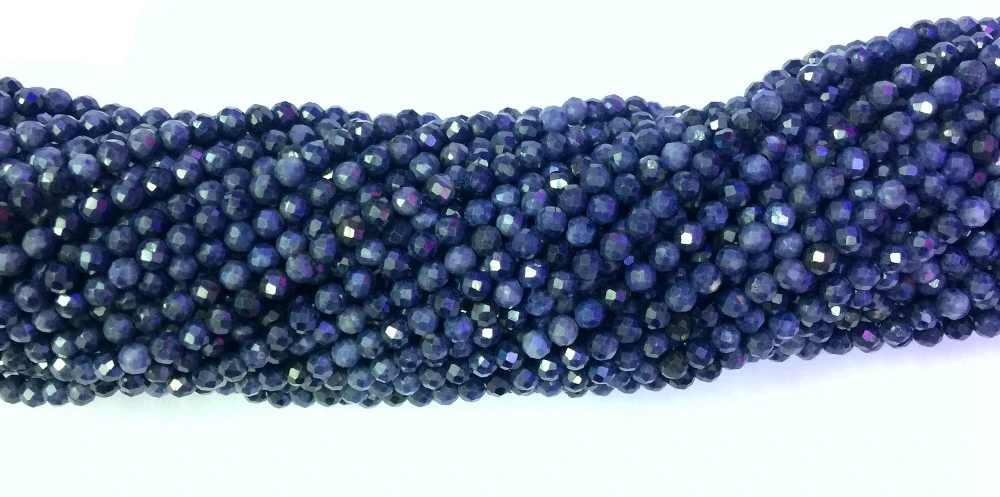 PANGEM-Natural Blue Sapphire Gem Beads Micro Faceted Beads 2mm 3mm 4mm Faceted Gem Spacer Beads,Small Tiny Bead,1string of 15.5