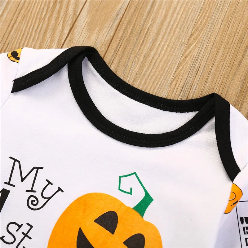 Newborn Infant Baby Girls Boys Autumn Halloween Costume For Kids Clothes My 1st Halloween Letter Print Jumpsuit For 0-24M Baby