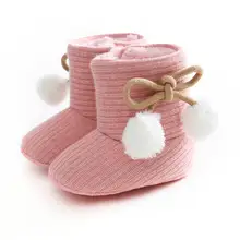 Ботинки для мальчиков и девочек; детская обувь для девочек; вязаные меховые ботинки для малышей; короткие теплые мягкие зимние ботинки на мягкой подошве для детей 0-18 месяцев